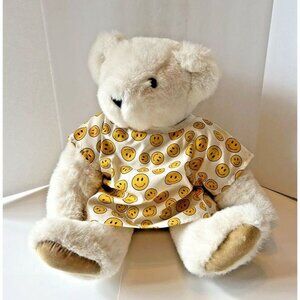 Handmade VERMONT TEDDY BEAR White Get Well Jointed Smiley Face Hospital Gown 16"